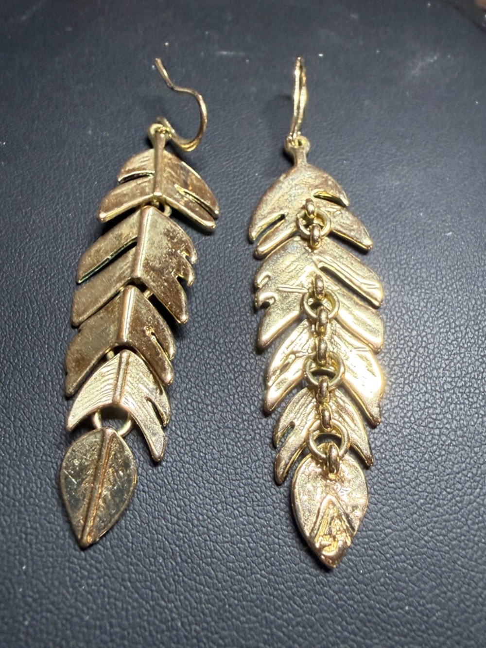 Delicate Gold Feather Drop Earrings - Picture 4 of 4